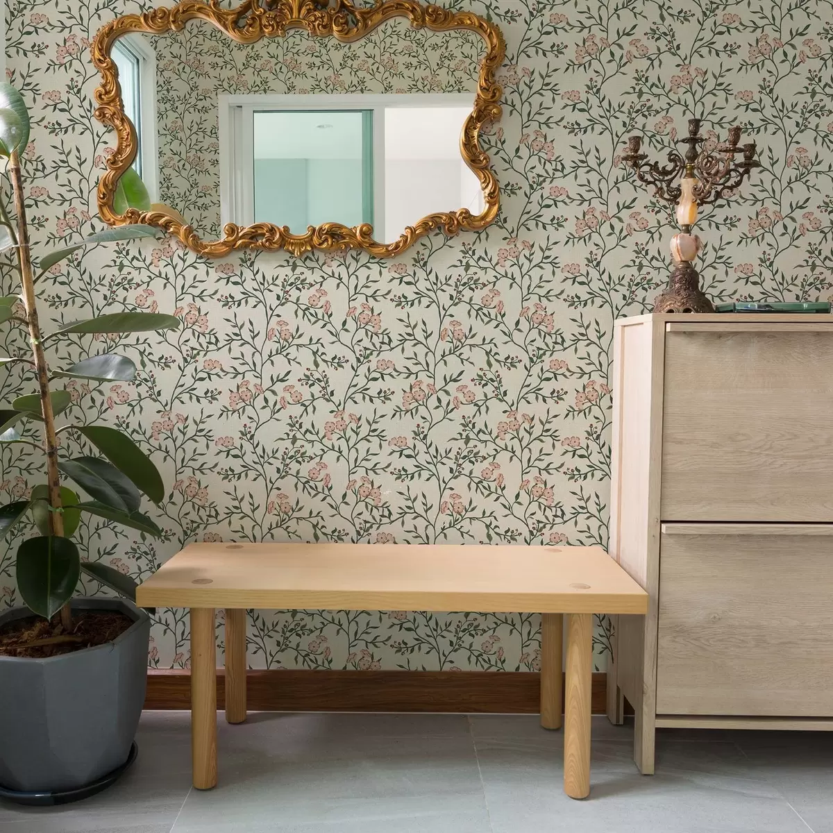 Bakgrunn Gjennombrutte grener med korallblomster, blomstermønster a00221
