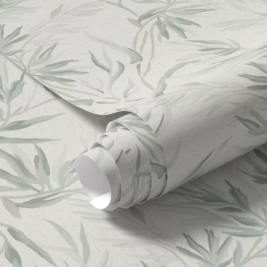 fototapeter Akvarellblader i kalde nyanser, minimalistisk design a00225
