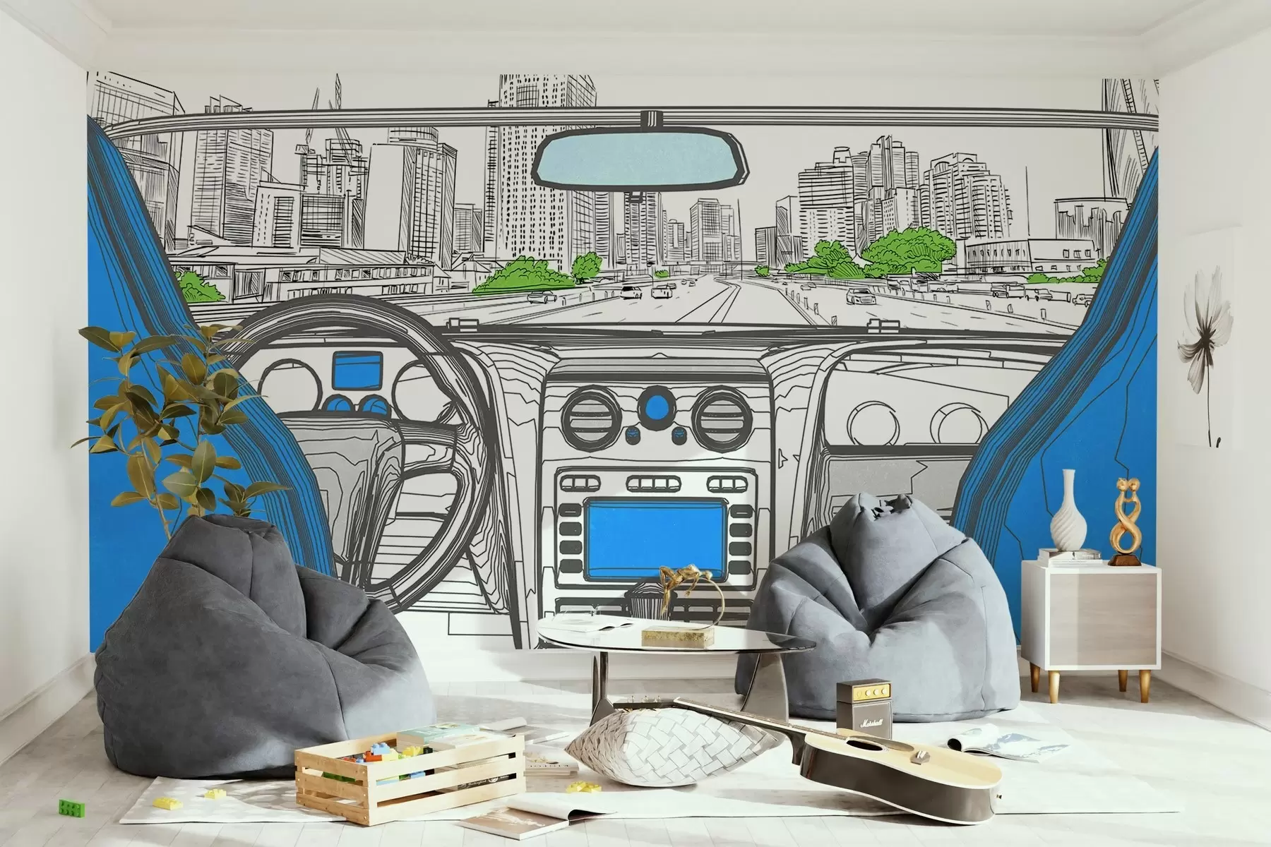 fototapeter Konturvisning fra en bil w04109v1