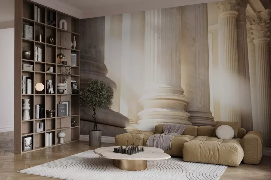 fototapeter Søyler, klassisk arkitektur, elegant design, strukturert symmetrisk komposisjon, nøytral fargepalett w09209