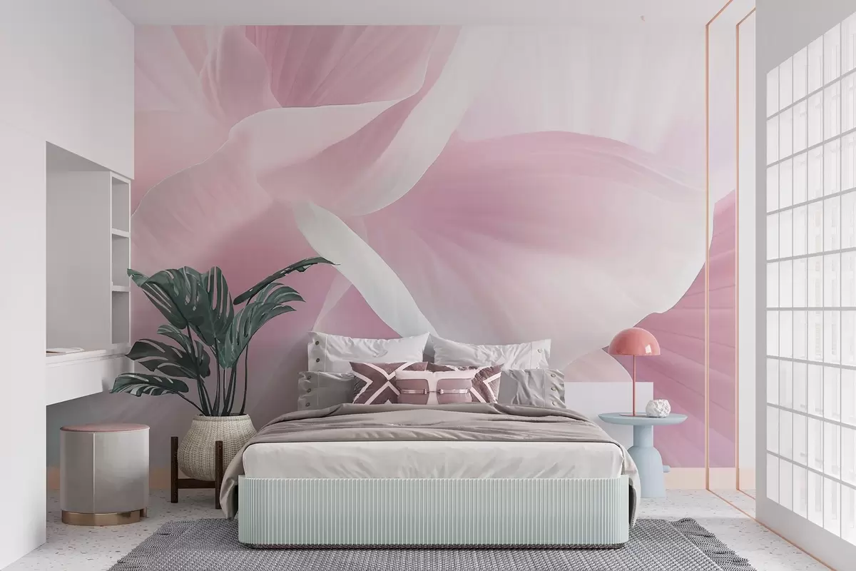 fototapeter Abstrakt, strukturert blomst med delikate kronblader, myk belysning, elegant komposisjon, minimalistisk estetikk w09211v1