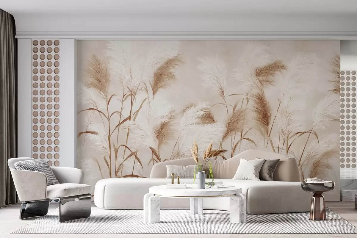 fototapeter Elegant pampasgress blomstrer i myke beige og melkeaktige toner w09150v1