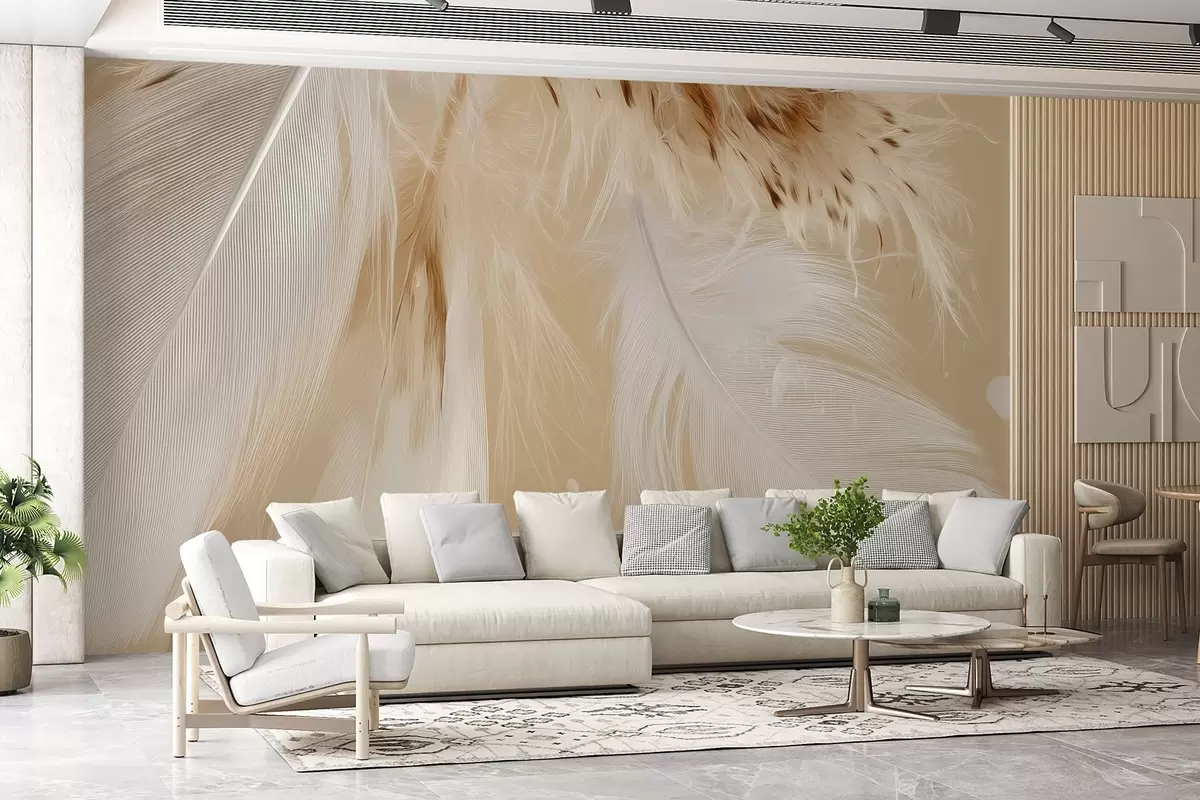 fototapeter Lette fjær i varme beige og hvite toner w09153