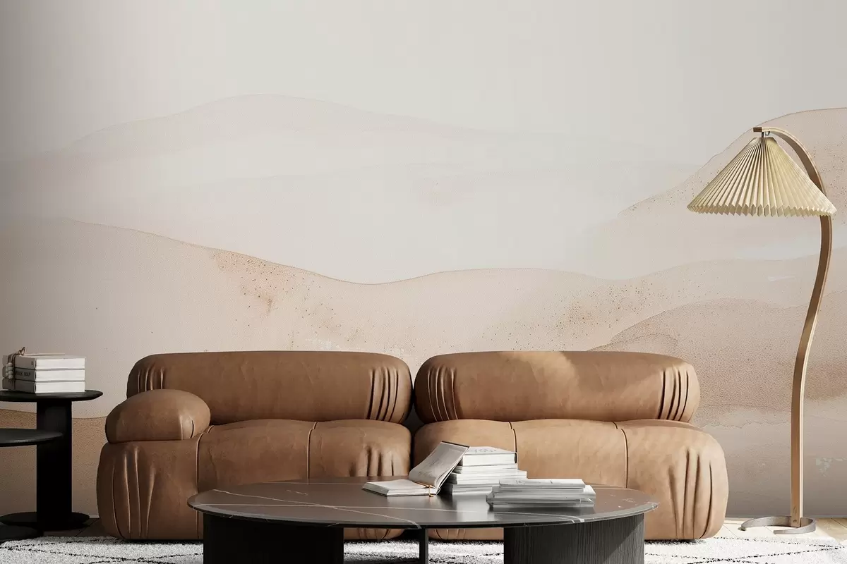 fototapeter Fjell i akvarellstil i lyse beige nyanser w09223