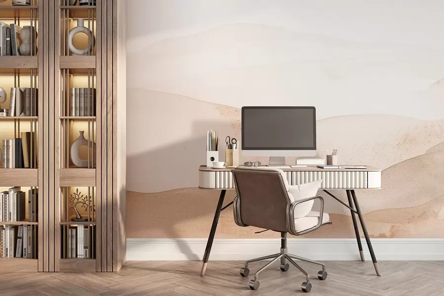 fototapeter Fjell i akvarellstil i lyse beige nyanser w09223