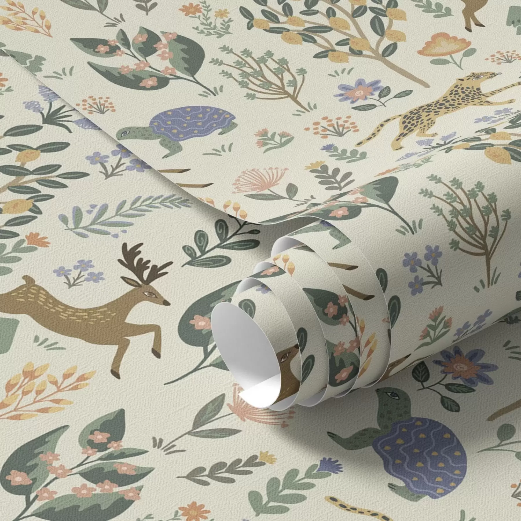fototapeter Retroillustrasjon med leoparder, trær og hjort a00184