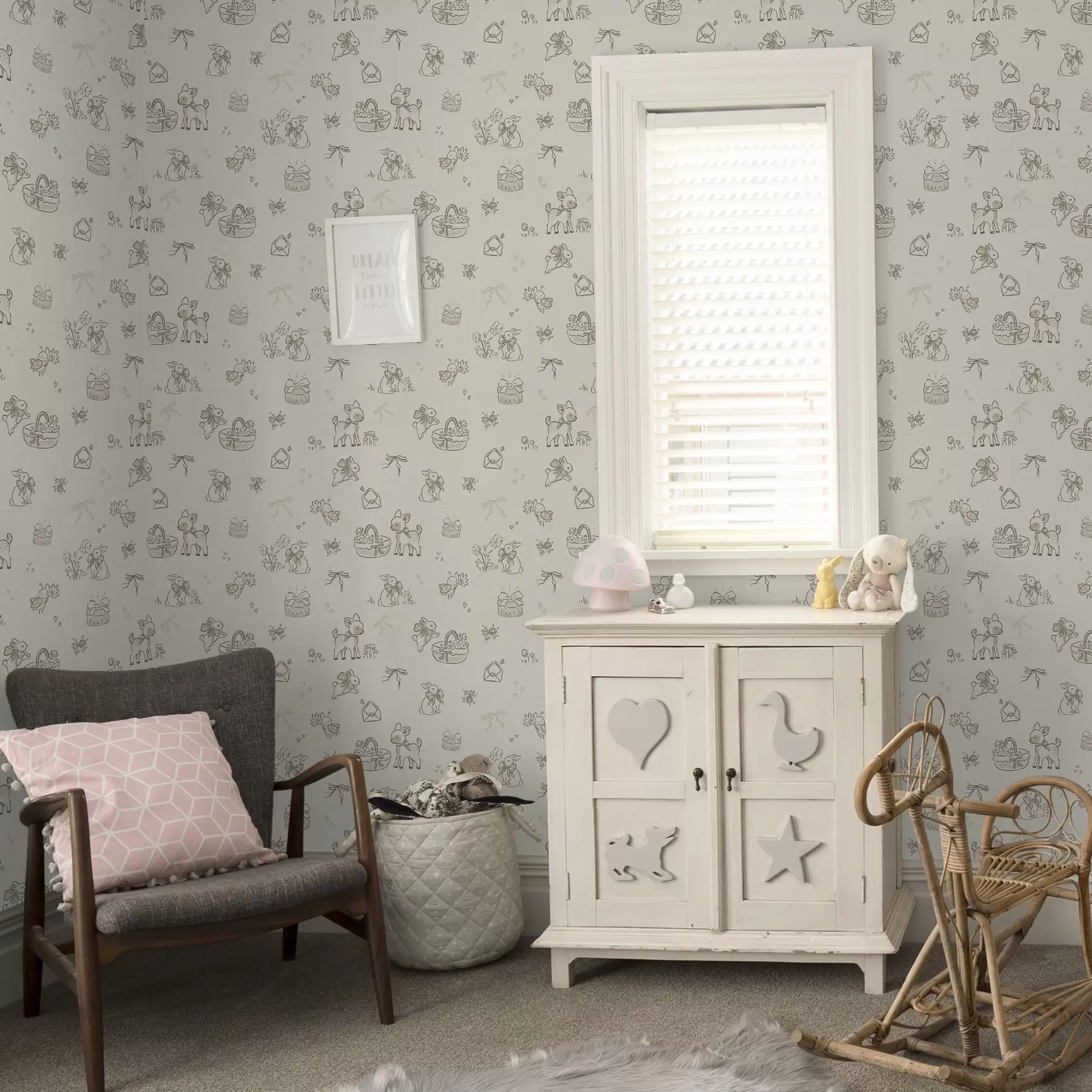 fototapeter Søt skogscene med hjort, kaniner og bier a00215