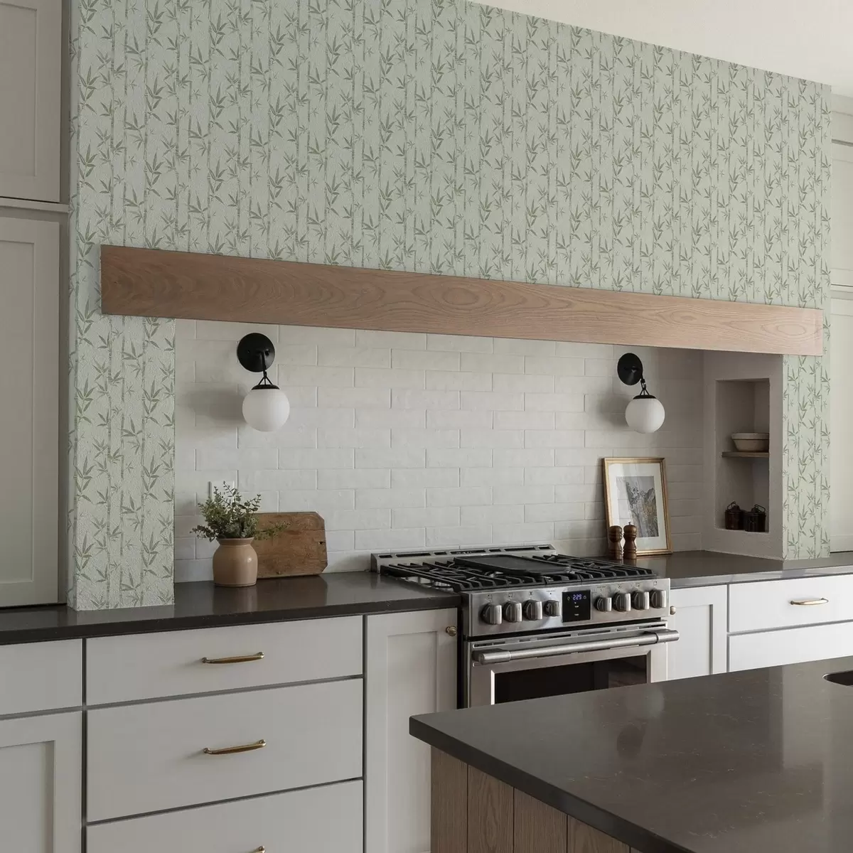 Bakgrunn Lysegrønn bambus på en myk pastellfarget bakgrunn a00236v1