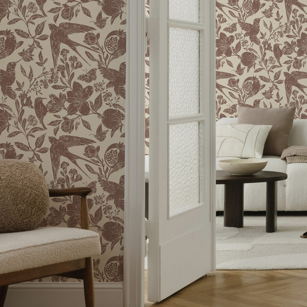 Fototapeter Fugler, granatepler og blomster i vintage-stil, Bakgrunnsbilder med blomster, a00263 : Uwalls.no