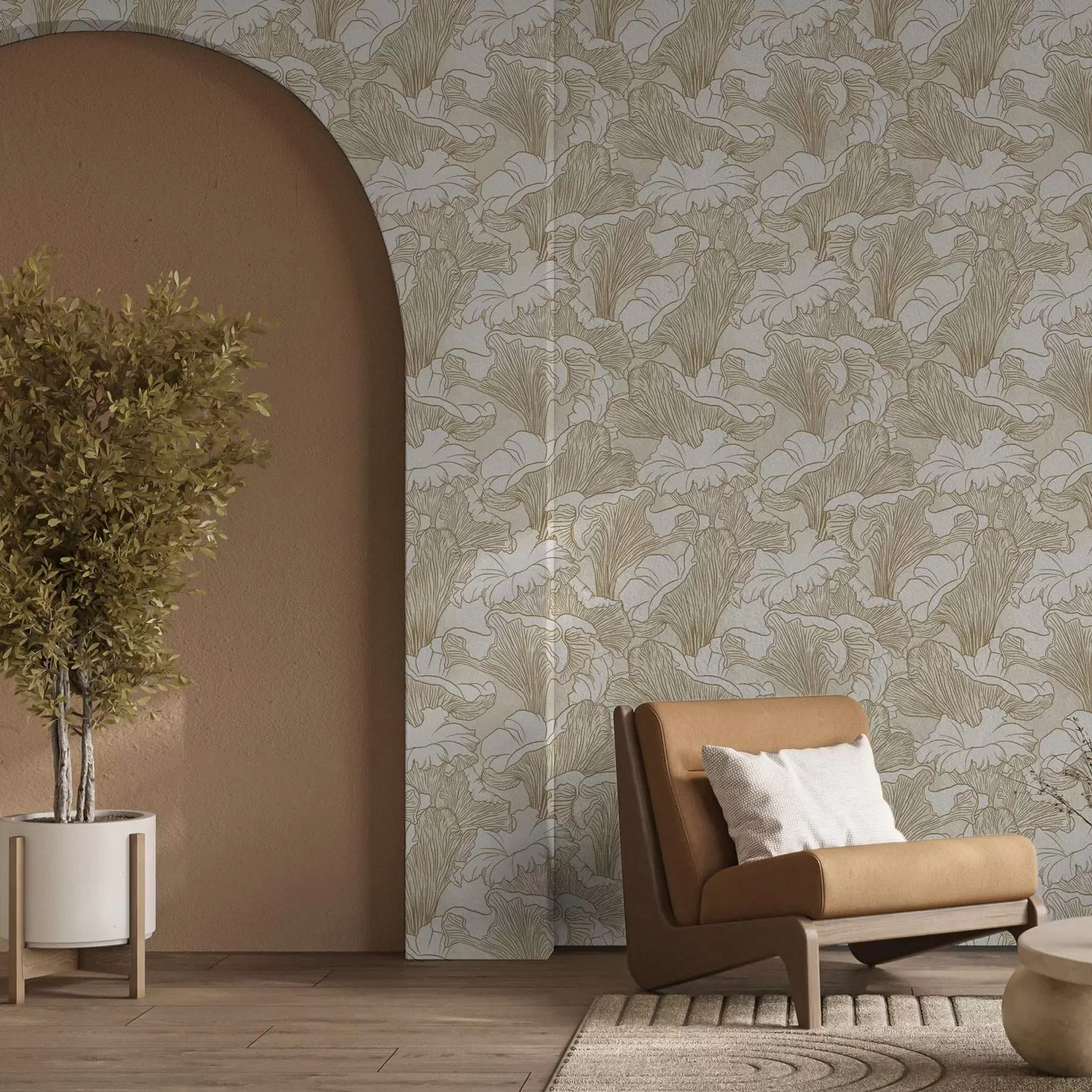 fototapeter Kantarell, strektegning på kremfarget bakgrunn a00275