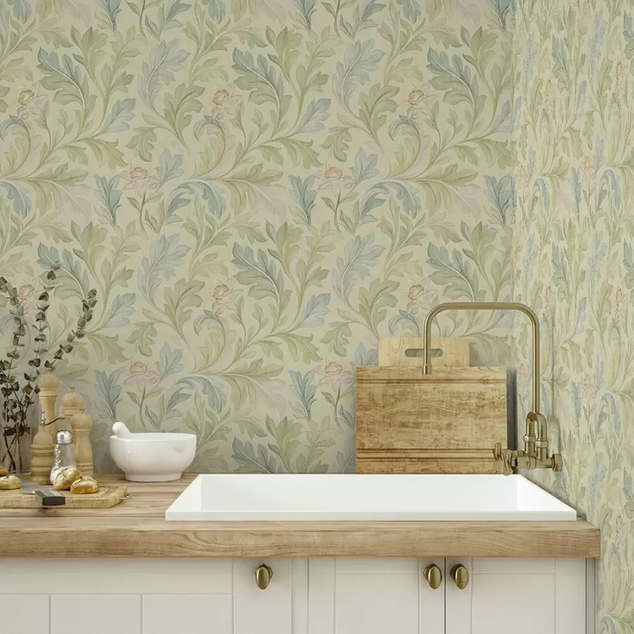 fototapeter Vintage blader på gulaktig bakgrunn, myke farger a00277v1