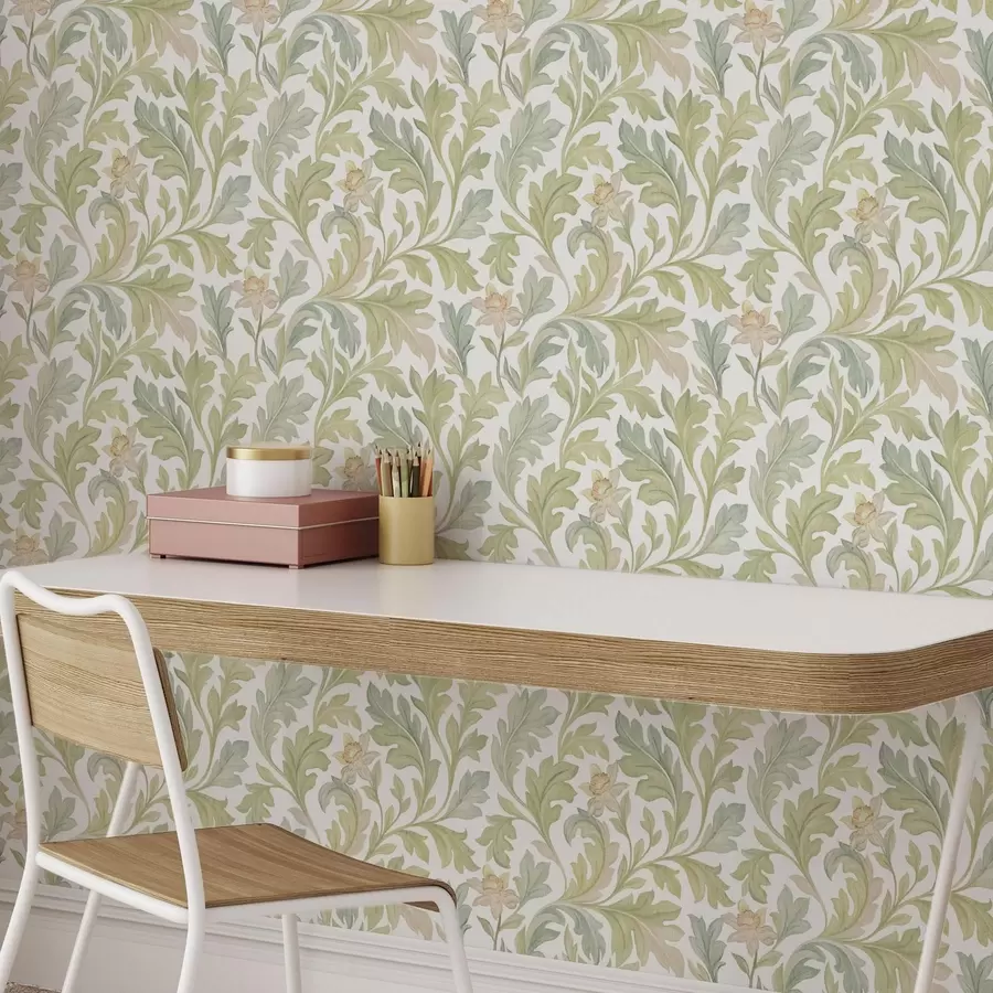 fototapeter Vintage blomsterornament på hvit bakgrunn a00277v2