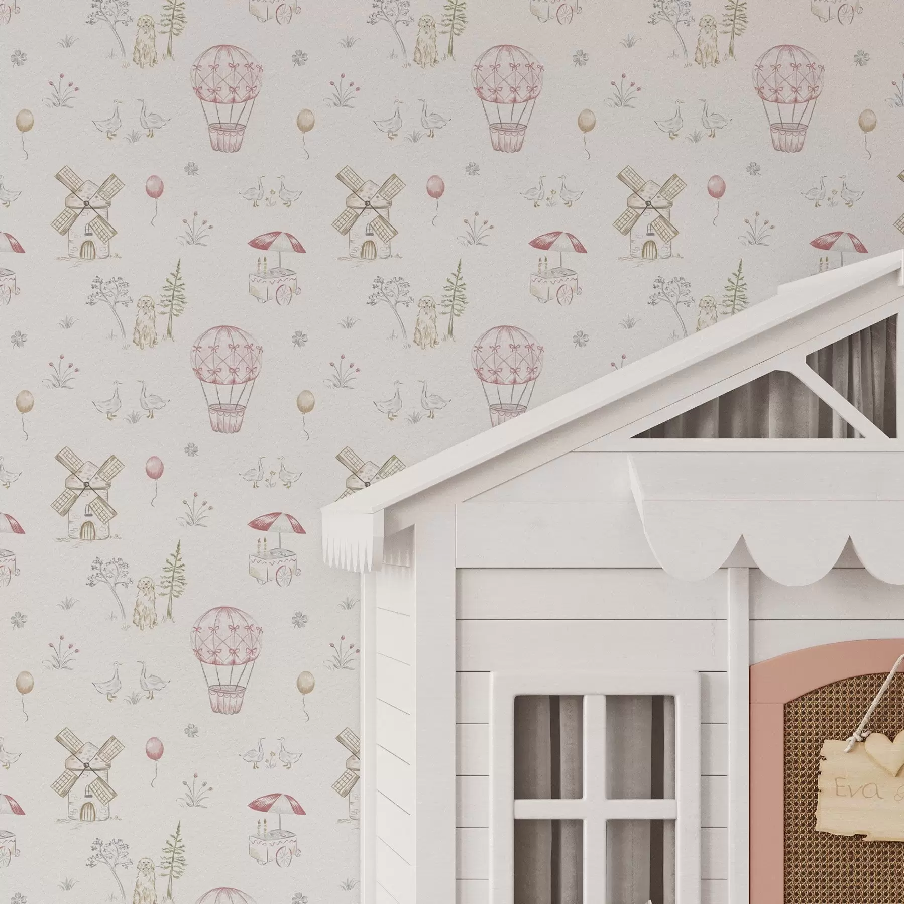 fototapeter Illustrasjoner for barn: Hund, ender, baller, mølle a00278