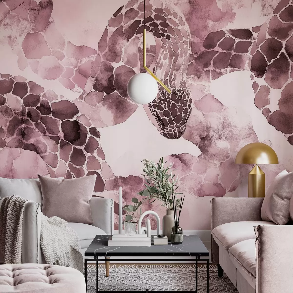 fototapeter Slangesilhuett, akvarellstil, burgunderfarger w04113v1