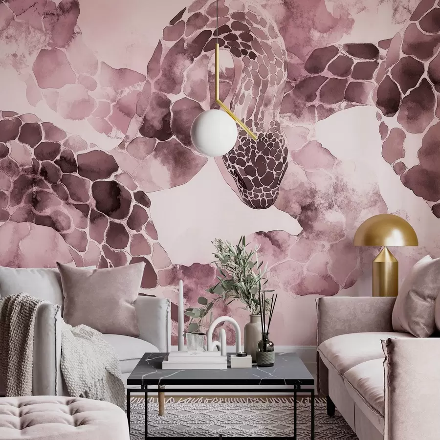 fototapeter Slangesilhuett, akvarellstil, burgunderfarger w04113v1