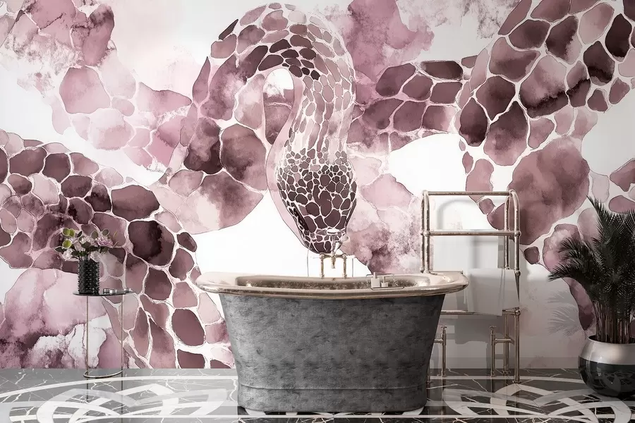 fototapeter Slangesilhuett, akvarellstil, burgunderfarger w04113v1