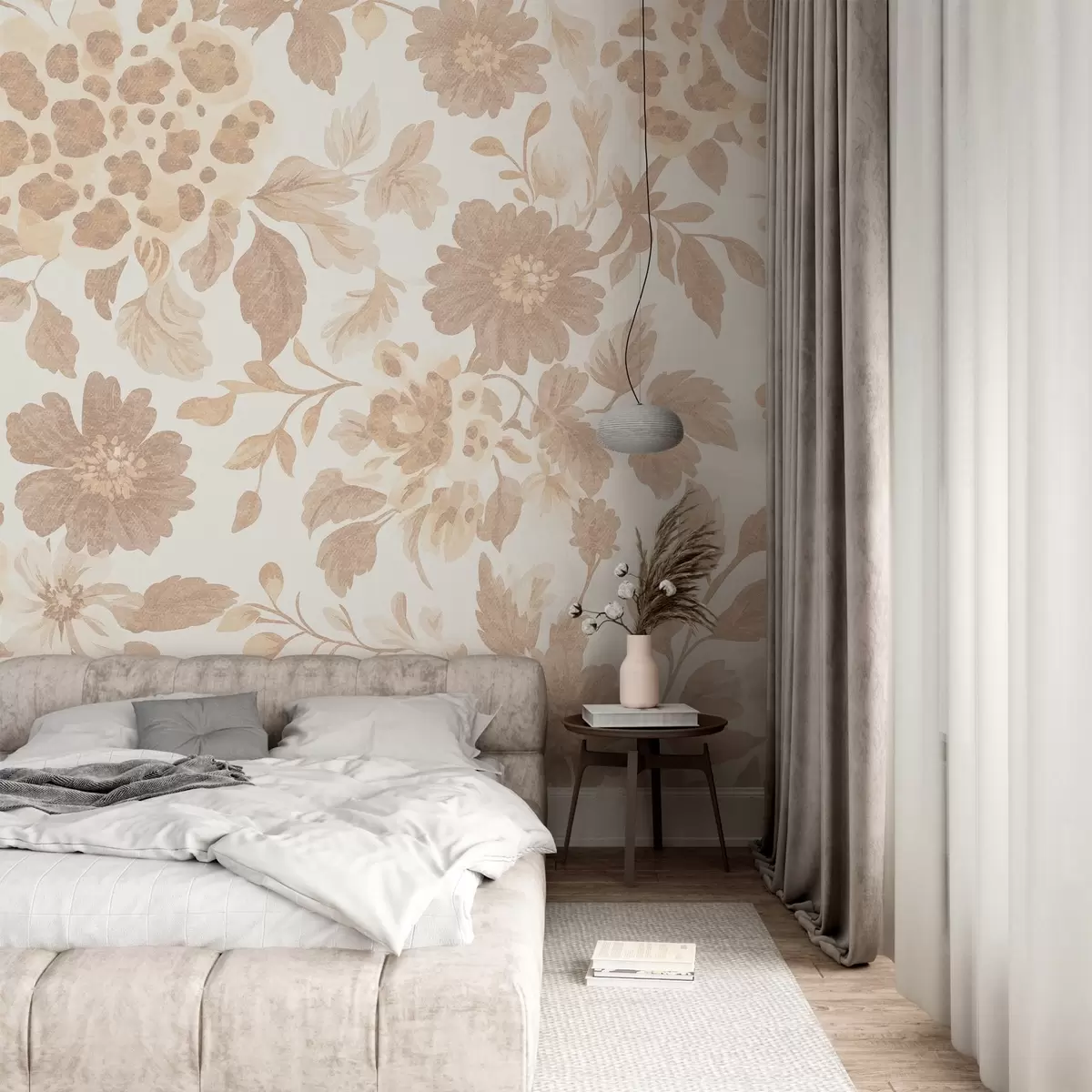 fototapeter Blomster i boho-stil med leopardtrykk, beige farge w04114