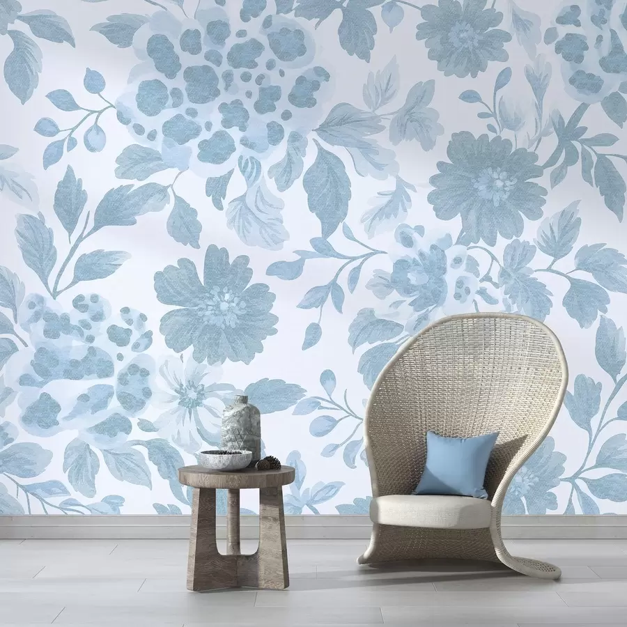 fototapeter Blomster i boho-stil med leopardtrykk, blå farge w04114v1