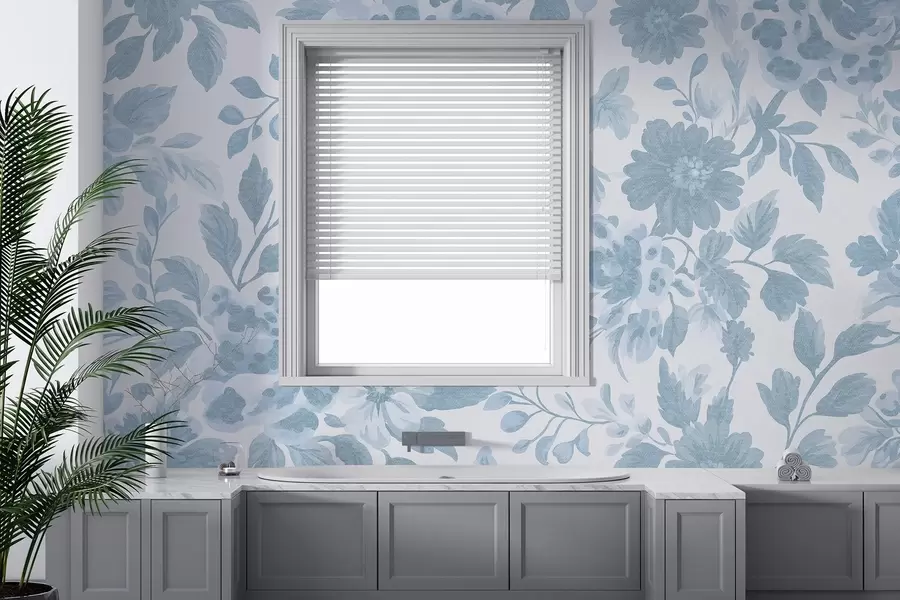 fototapeter Blomster i boho-stil med leopardtrykk, blå farge w04114v1