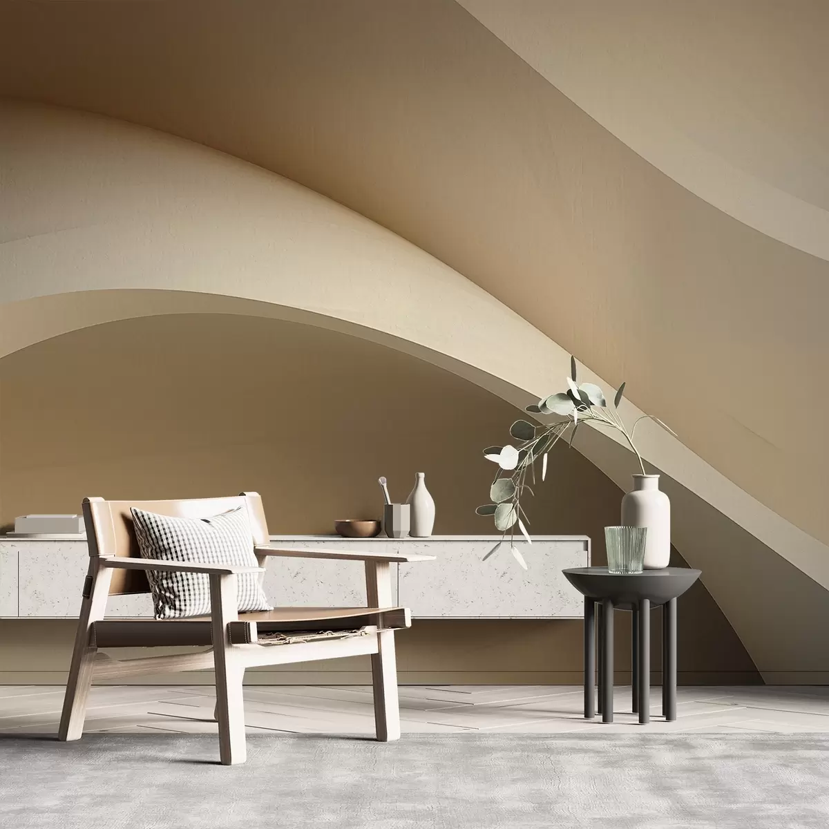 fototapeter abstraksjon, bølger, myke kurver, beige, glatt, linjer, moderne w04217