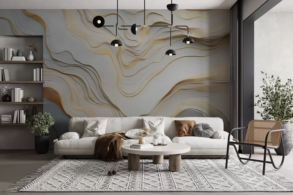 fototapeter lag, bølger, abstraksjon, beige, grå, glatthet, moderne w04255