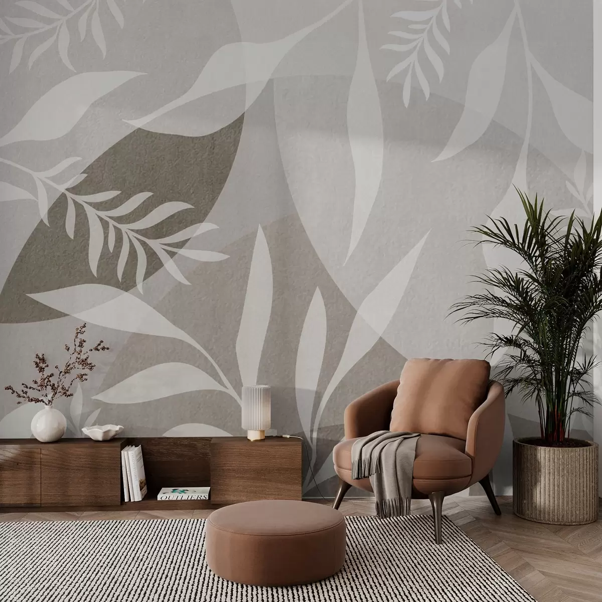 fototapeter Silhuetter av kvister mot en bakgrunn av abstrakte sirkler w04270v1