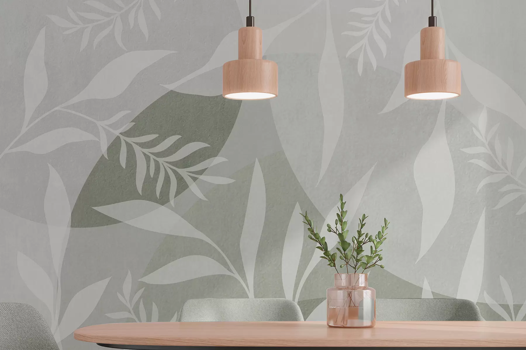 fototapeter Silhuetter av kvister på en bakgrunn av abstrakte sirkler, nyanser av grønt w04270v2