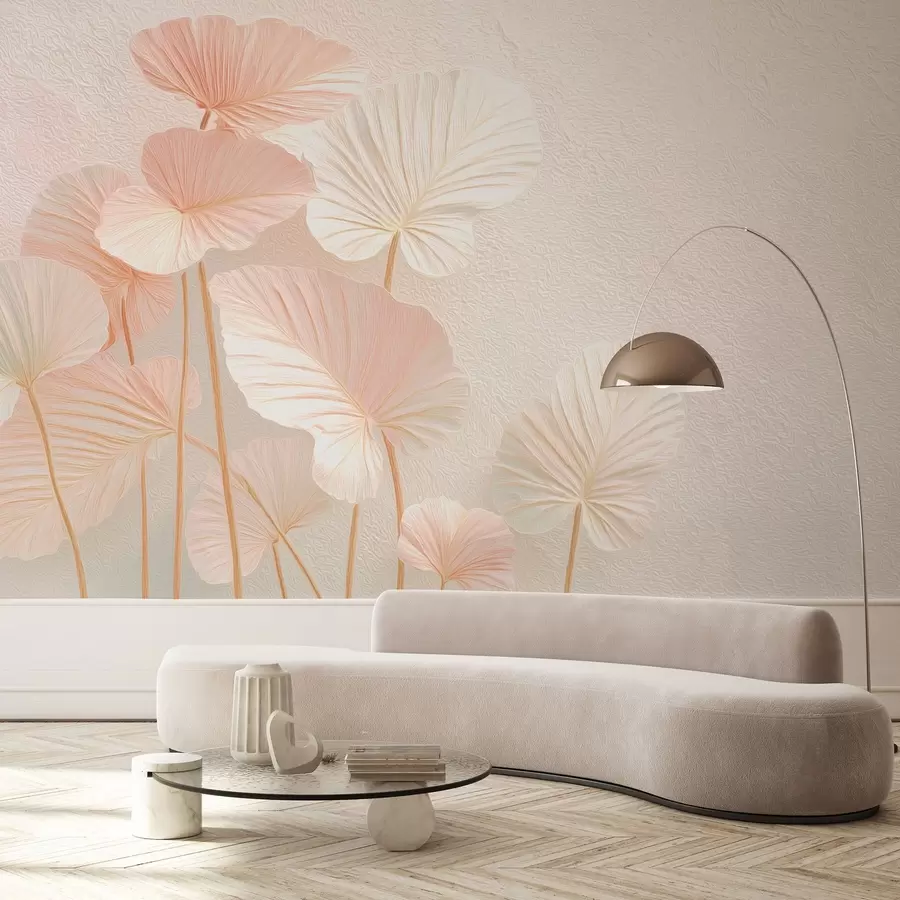 fototapeter Elegante store tropiske blader i sart rosa farge w09252v1