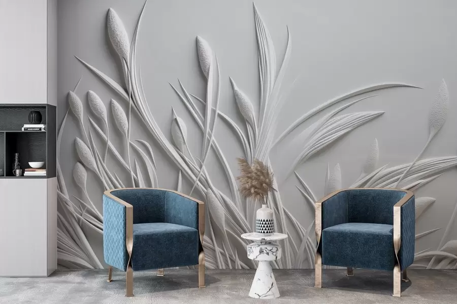fototapeter Basrelieff med delikate blader og pampas w04247
