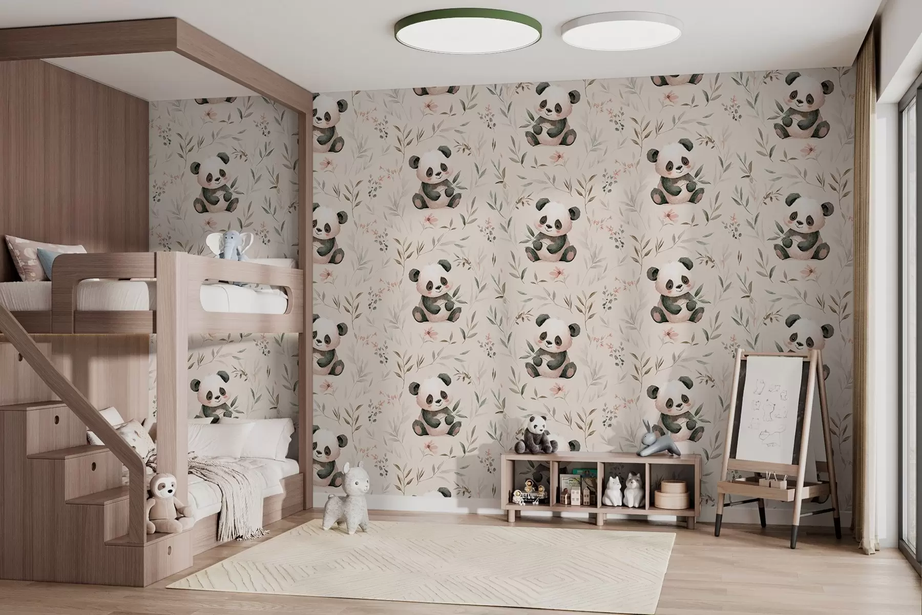 fototapeter søte pandaer i babystil blant plantene w04170