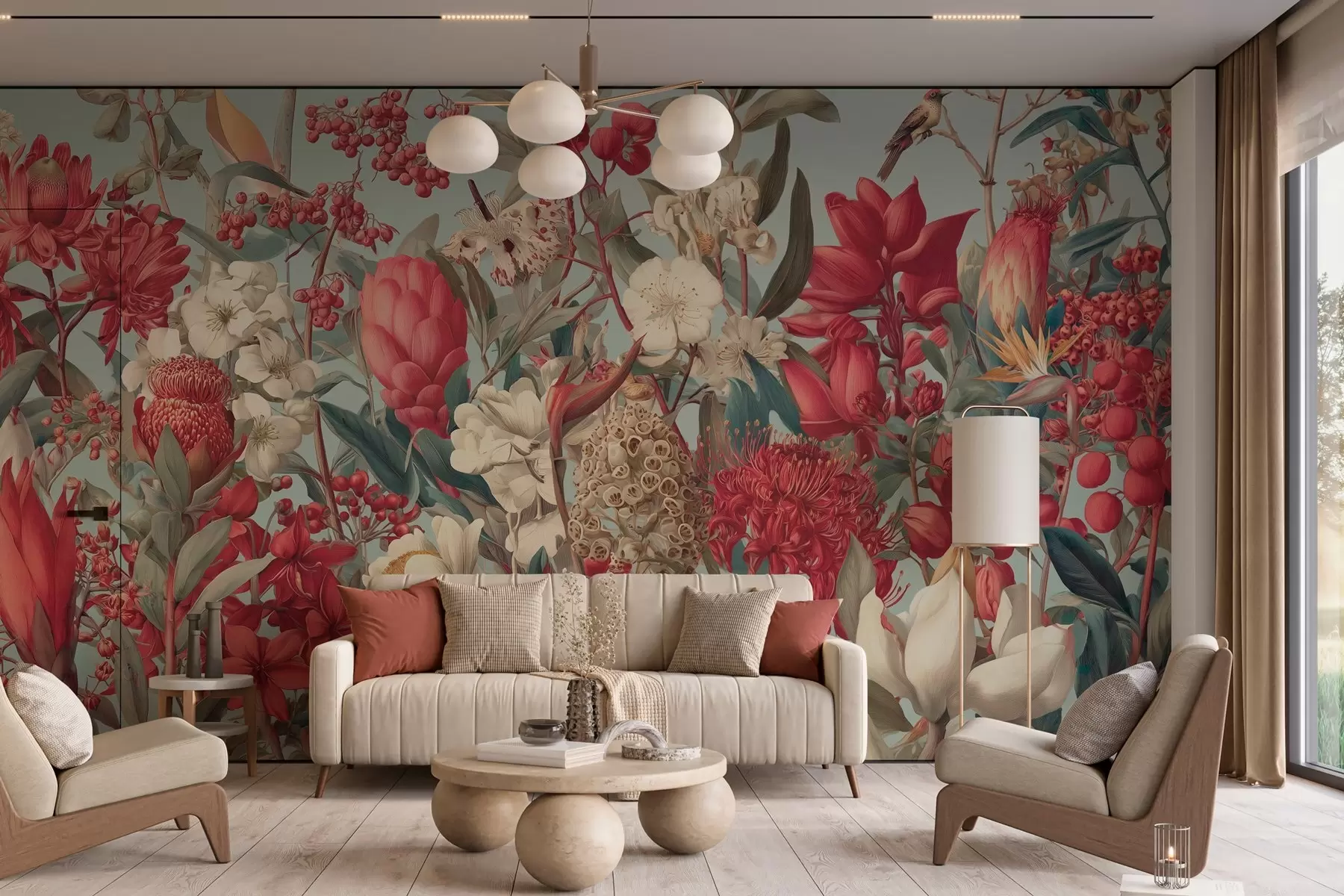 fototapeter tropiske blomster med tekstur på blå bakgrunn w04209