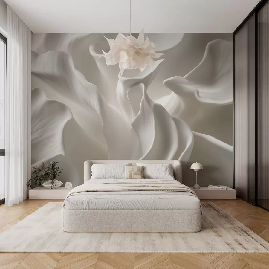 fototapeter bølgete kronblader med imitasjon av volum w04212