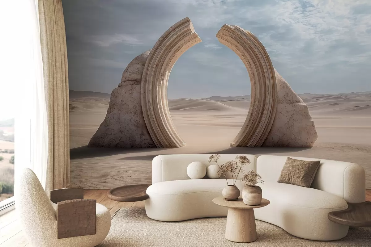 fototapeter surrealistisk ørkenlandskap med en stor arkitektonisk bue w04284