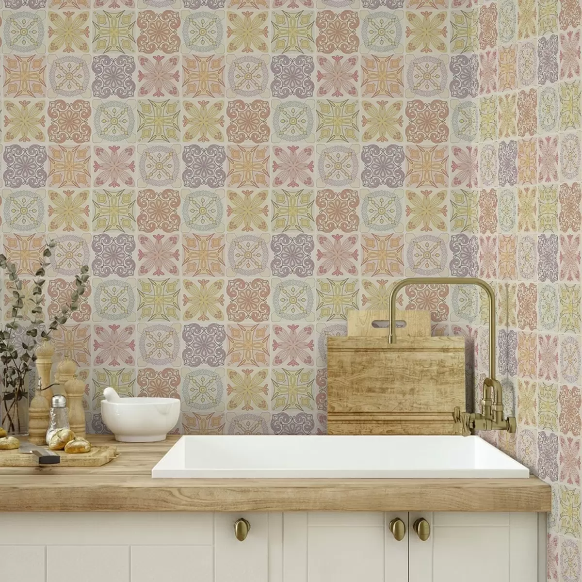 Bakgrunn Fargede geometriske fliser ornamenter a00284
