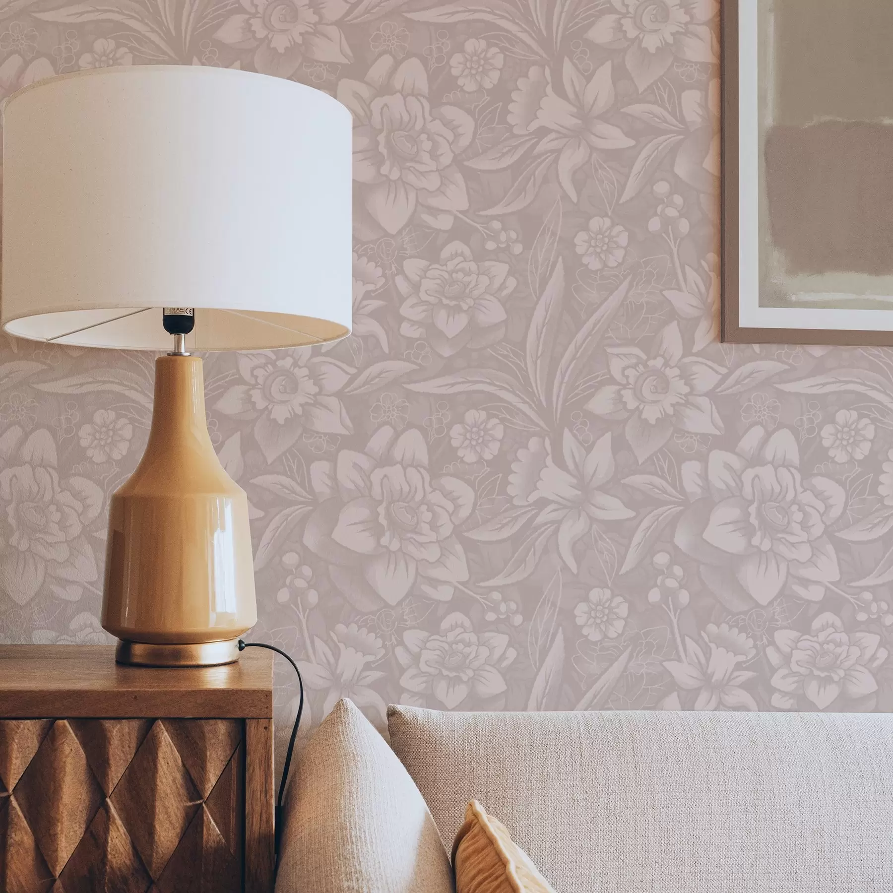 fototapeter Monokrom blomsterdesign med påskeliljer på en kremfarget bakgrunn a00294