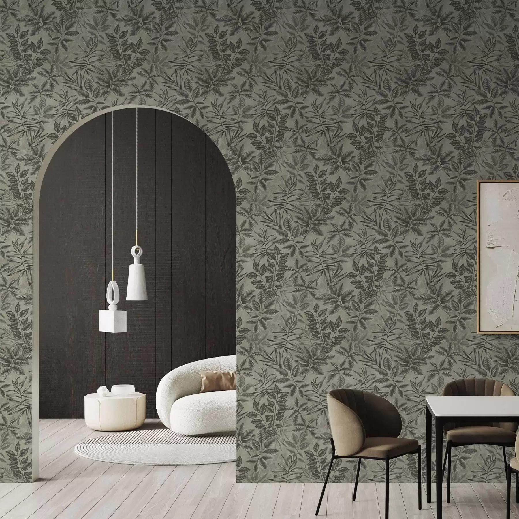 fototapeter Grå tropiske blader i ulike former på en vintage-bakgrunn a00297