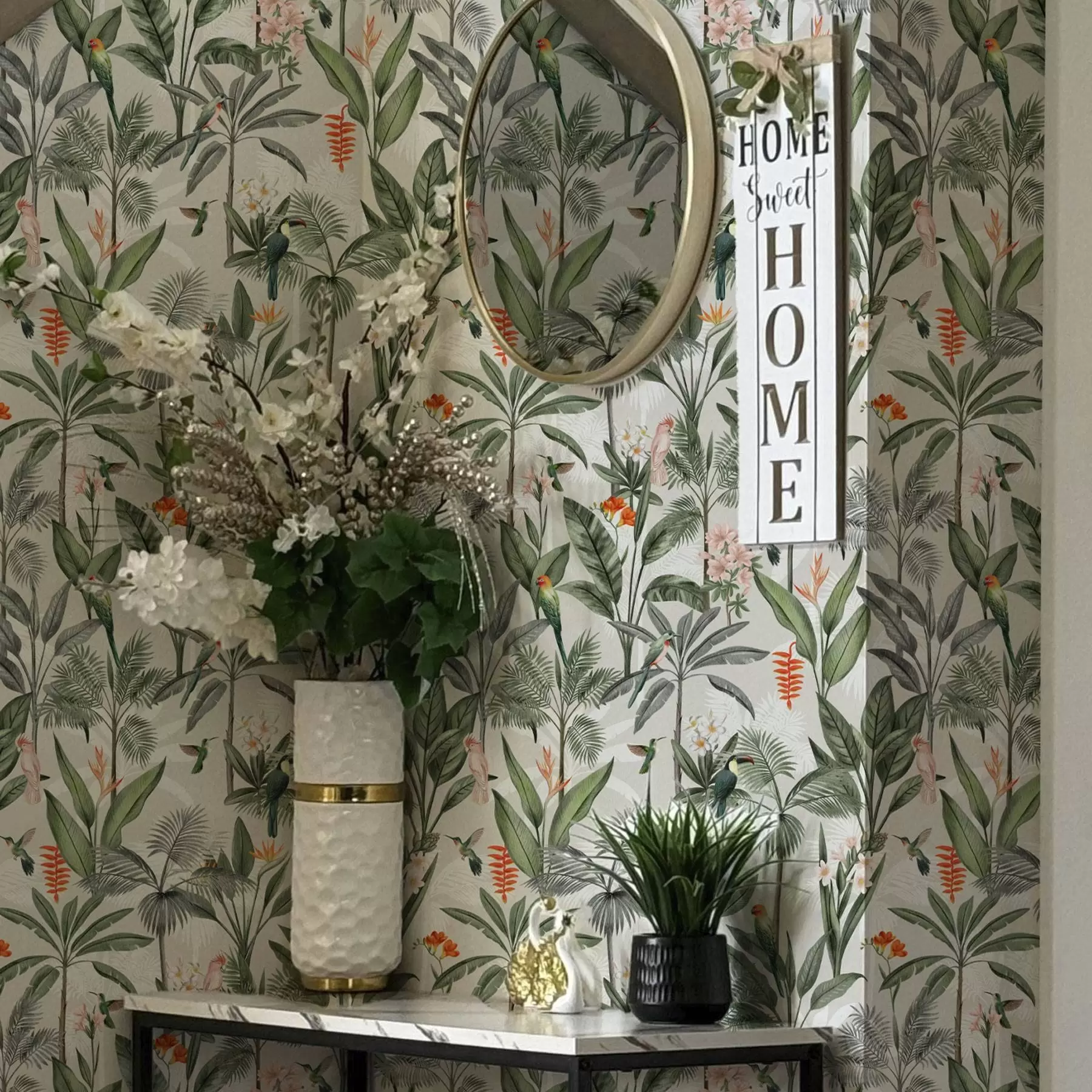 fototapeter Tropiske fugler blant palmeblader a00308