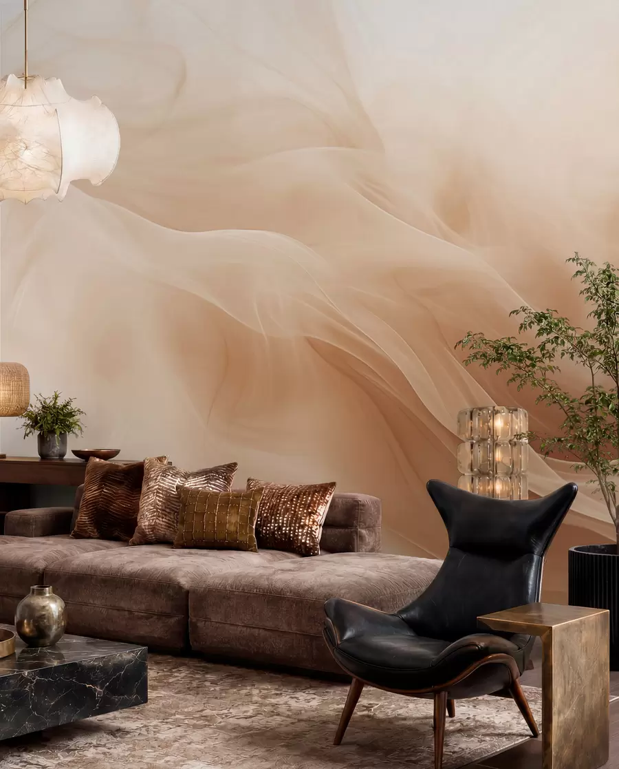fototapeter Beige røykfylte bølger i abstrakt stil w09273