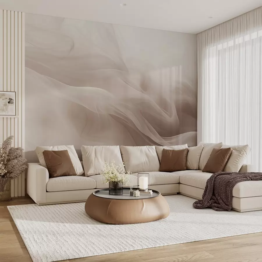fototapeter Myke, beige, røykfylte bølger i abstrakt stil w09273v1