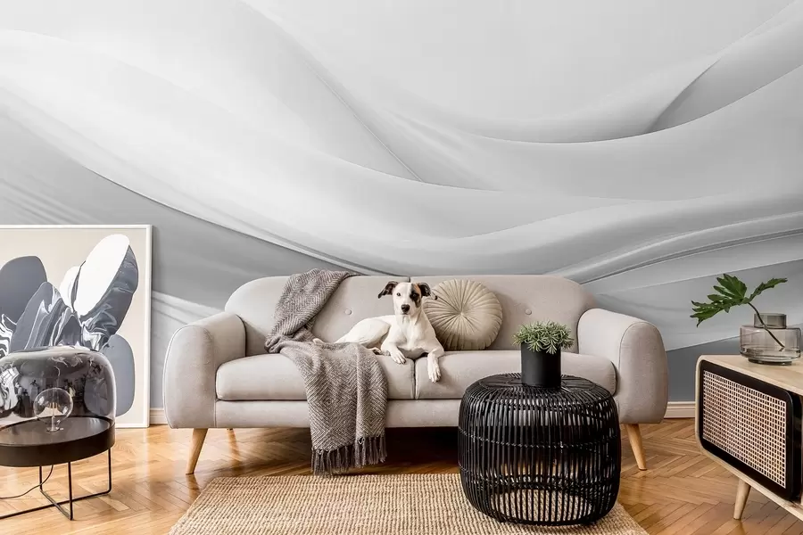 fototapeter Grå stoffbølger i minimalistisk abstrakt stil w09279v1