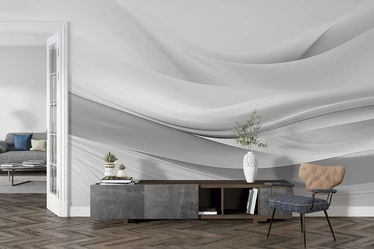 fototapeter Grå stoffbølger i minimalistisk abstrakt stil w09279v1