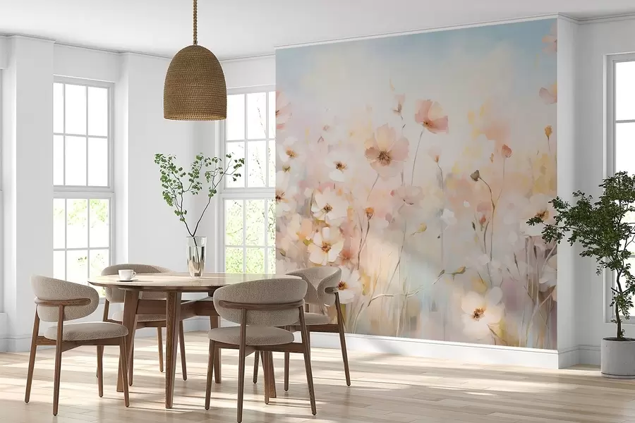 fototapeter Villblomster i pastellfarger i akvarellstil w09280