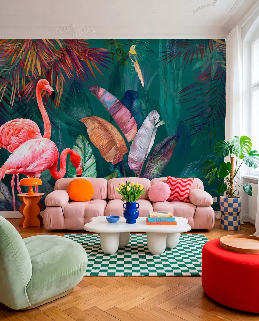 fototapeter Flamingoer i de fargerike tropene u80403
