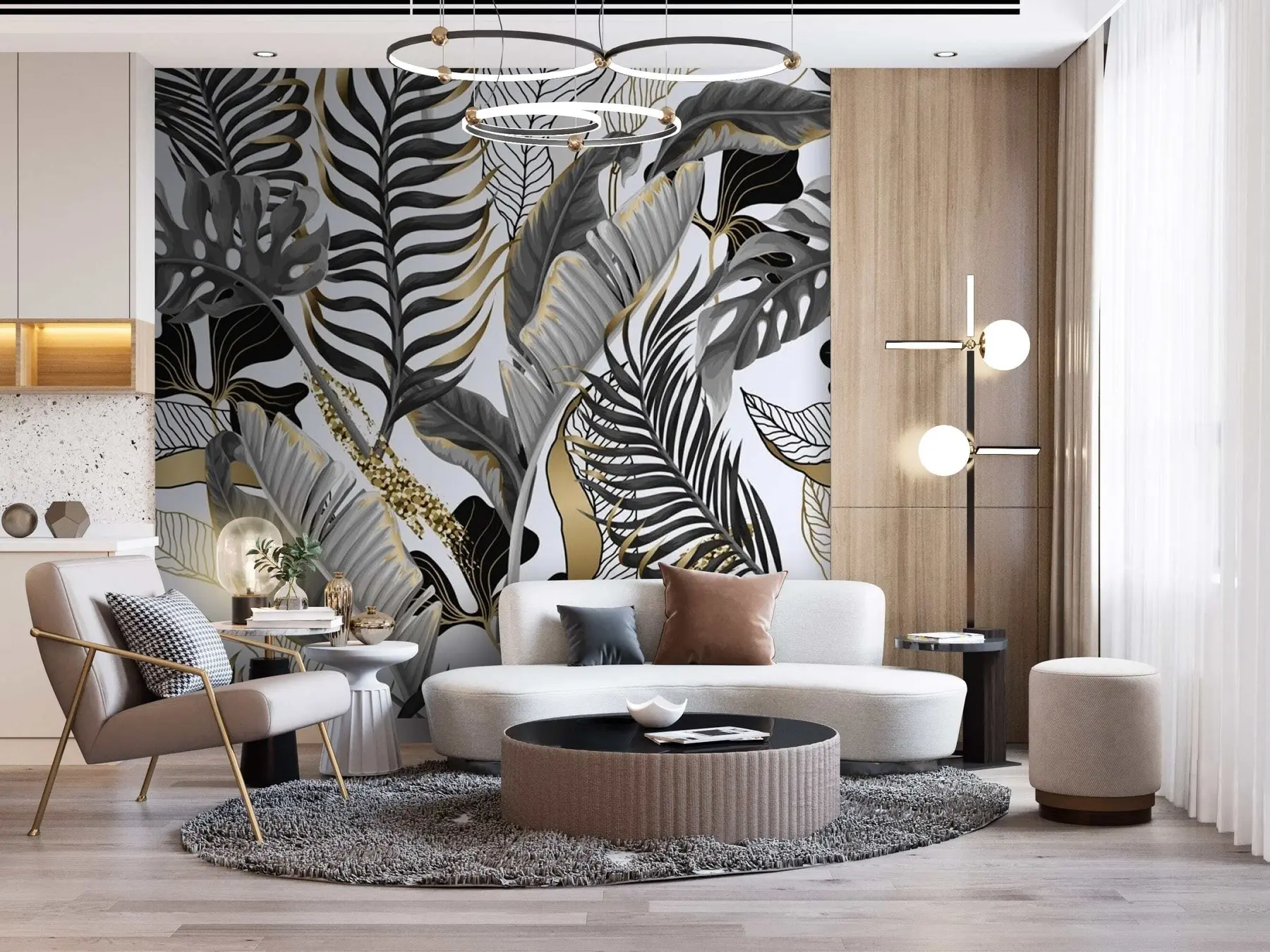 fototapeter Tropiske blader i grått på hvit bakgrunn u71888