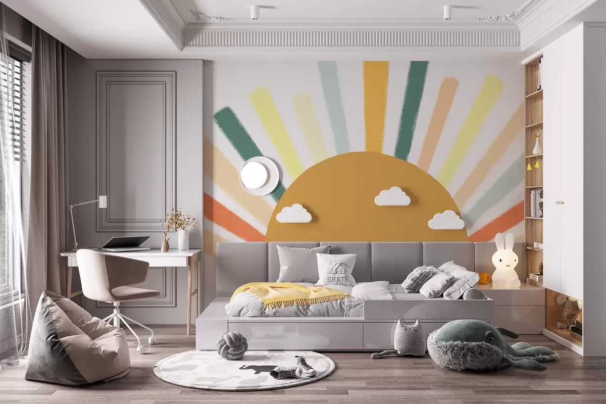 fototapeter Abstrakt sol med fargede stråler w04352