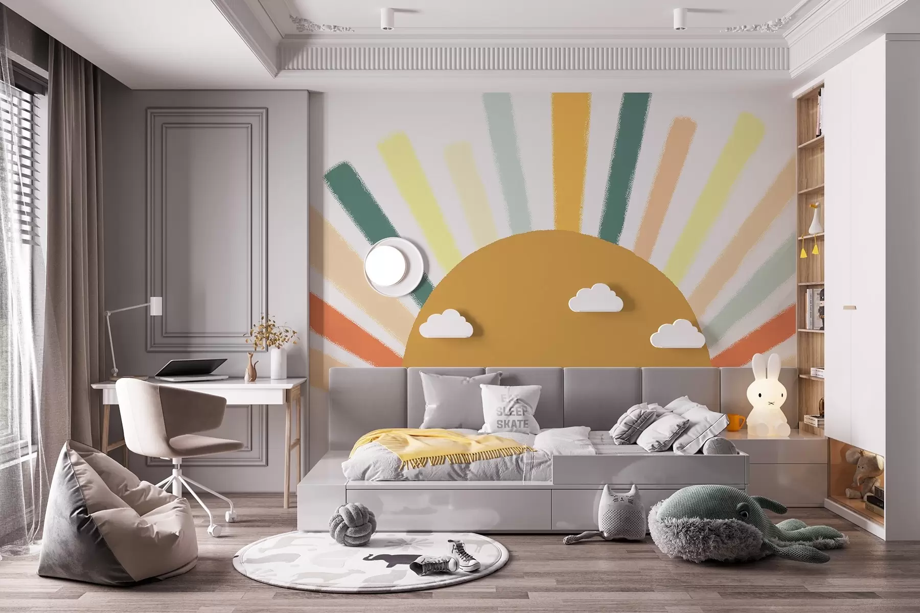 fototapeter Abstrakt sol med fargede stråler w04352