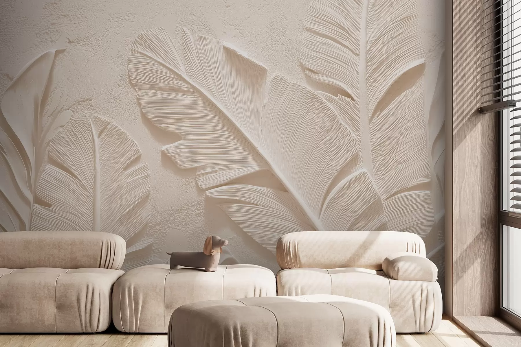 fototapeter Relieffblader i varme beige-sandtoner w09307v1