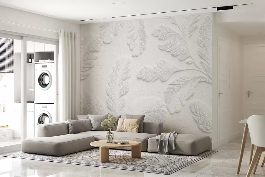 fototapeter Relieffblader i grått med sprukket tekstureffekt w09309v1