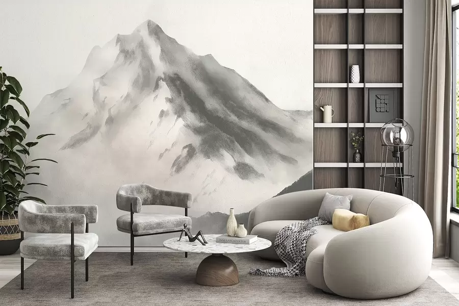 fototapeter Minimalistiske fjell i tåke med fin tekstur w04374