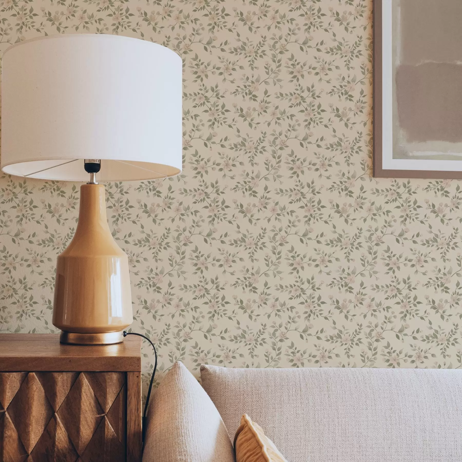 fototapeter Delikate pastellfargede blomstergrener på beige bakgrunn a00390